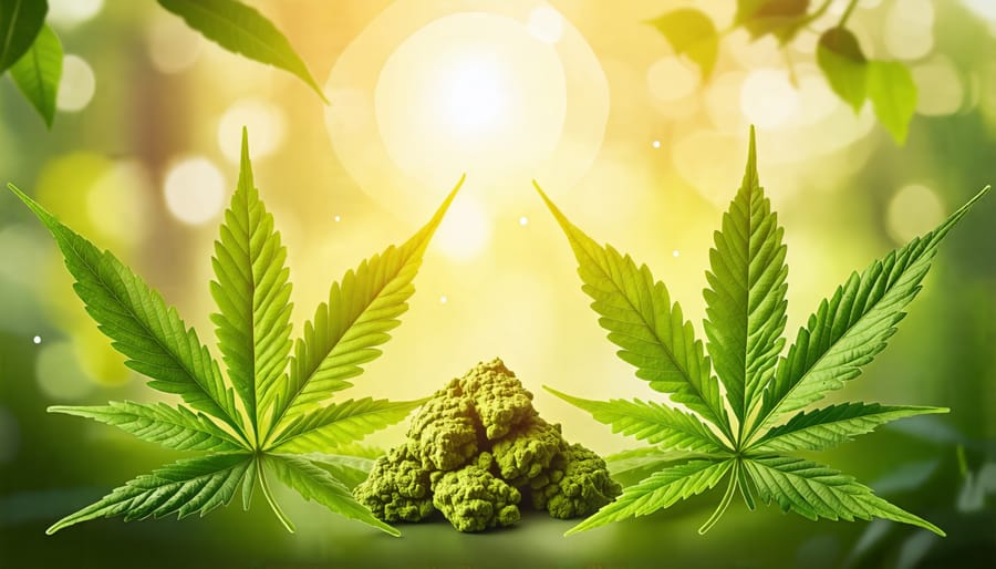 Conceptual image depicting the harmonious synergy between CBD and kratom in natural medicine, highlighting their complementary healing properties.