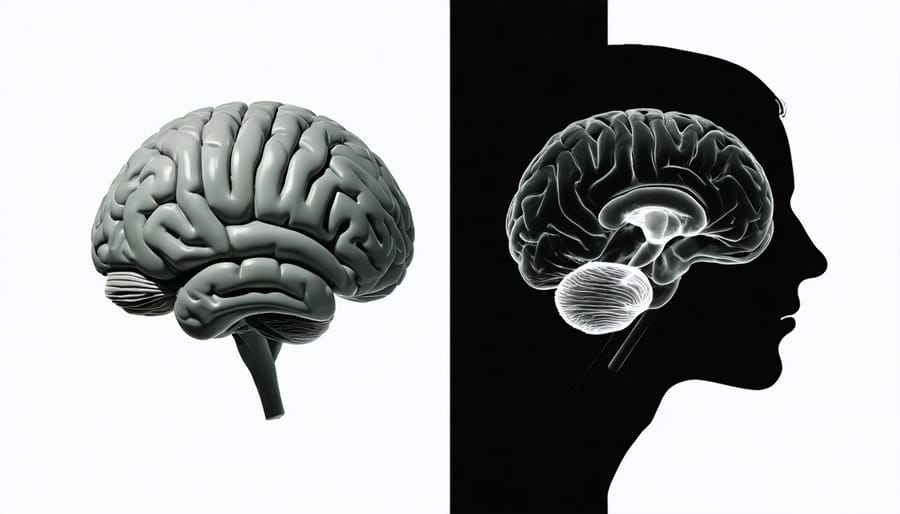 Side-by-side comparison of brain activity scans showing the effects of CBD on anxiety and stress responses