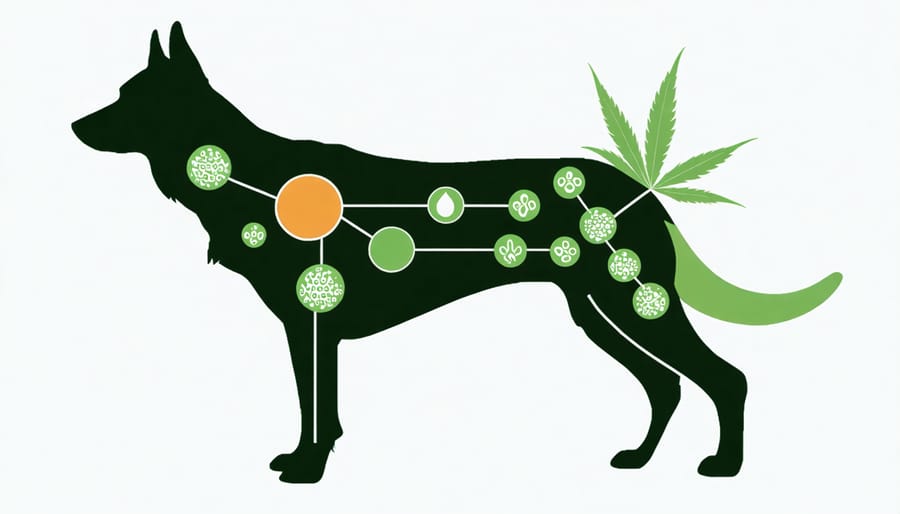 Anatomical diagram of canine endocannabinoid system and CBD receptor locations