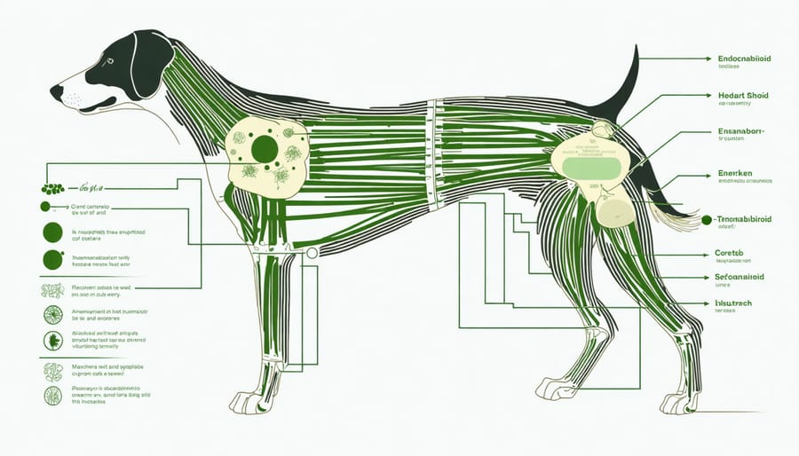 Anatomical diagram showing how CBD interacts with a pet's endocannabinoid system